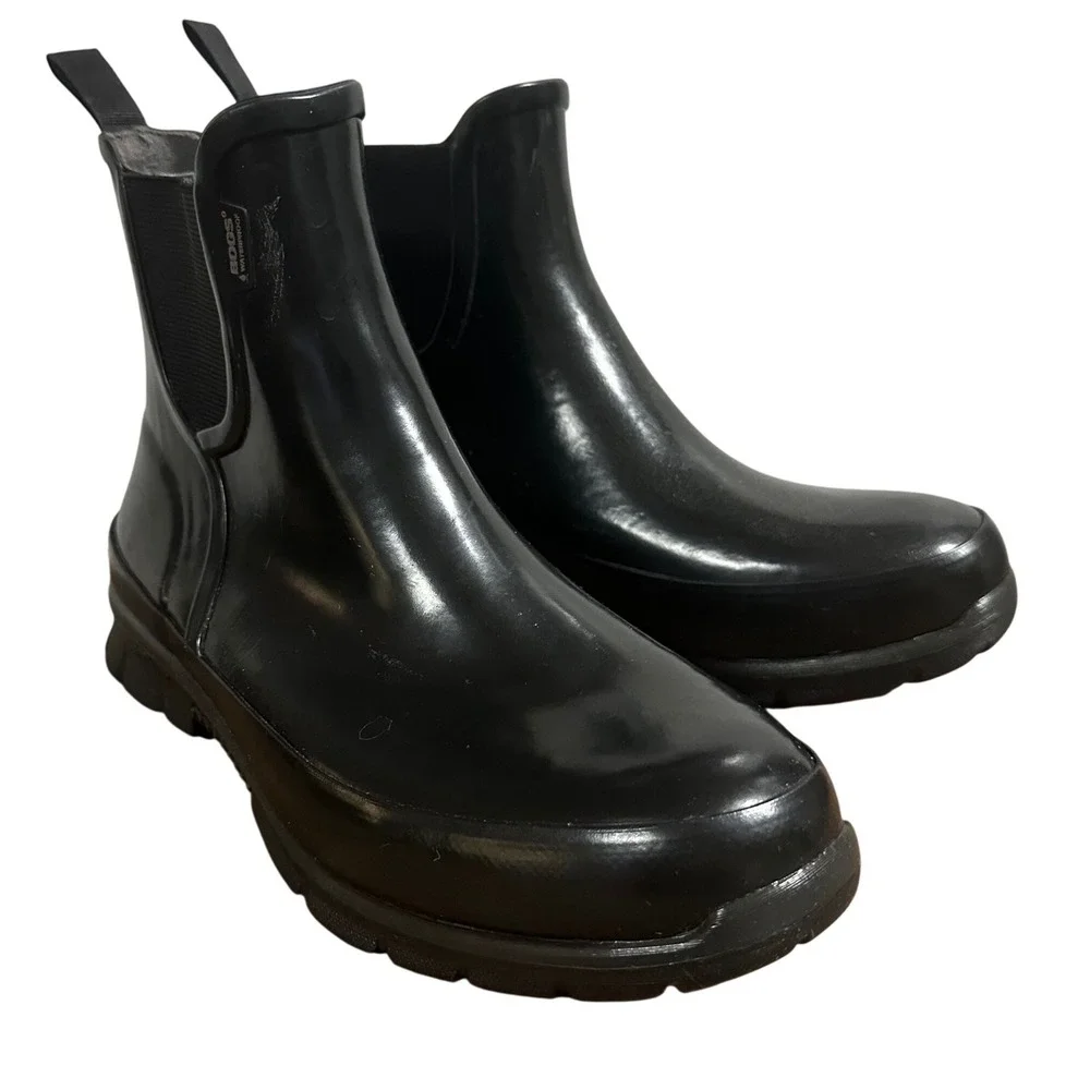 Bogs Amanda Slip Boot Black Rubber Waterproof Chelsea Rain Boots Womens Size 7